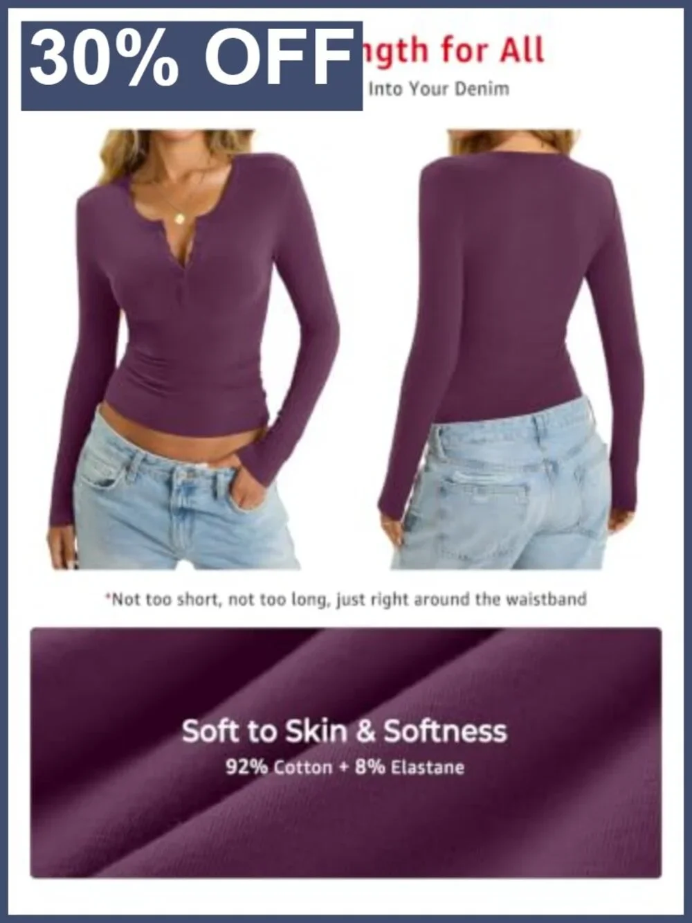 Womens Fitted Cotton Long Sleeve Henley Top V Neck Fall Tee